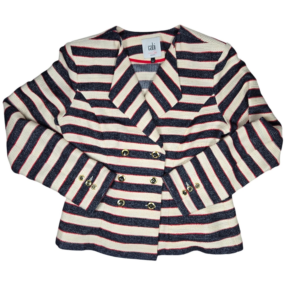 Cabi 5094 Cruise Striped Blazer Jacket 6‎ Navy Cream Red Gold Buttons